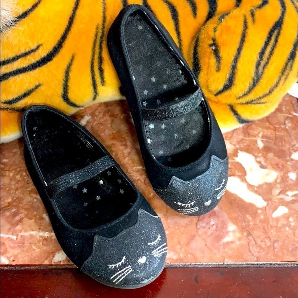 H&M Little Black Cat Mary Jane Flats girls 8 Halloween spooky glitter shoes